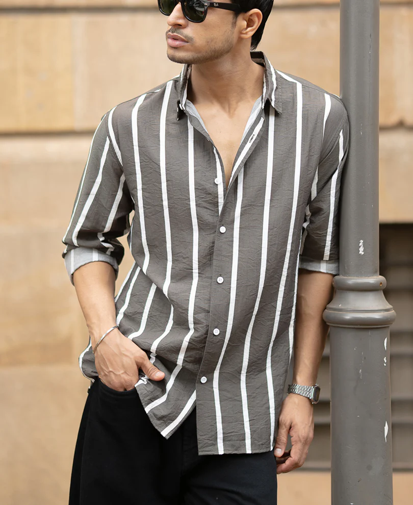 Olive Printed Stripe Shirt - Image 2