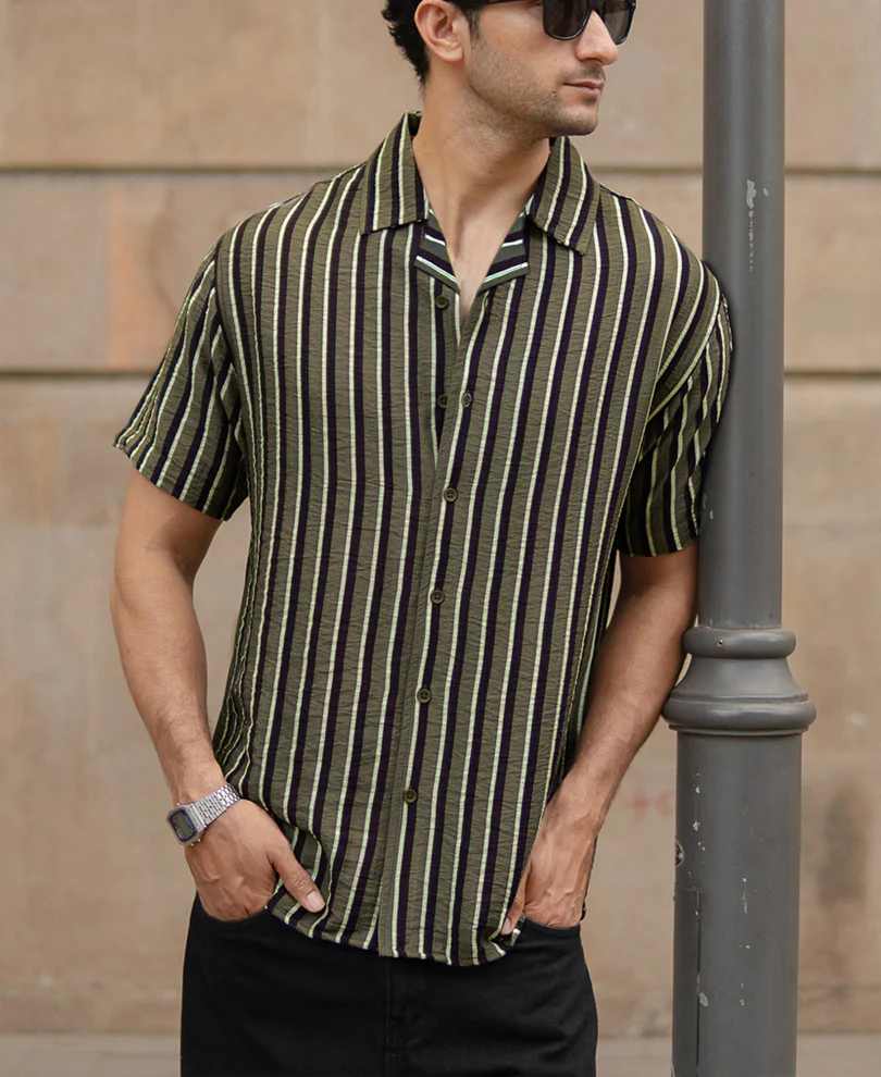 Olive Striped Flowy Shirt - Image 2