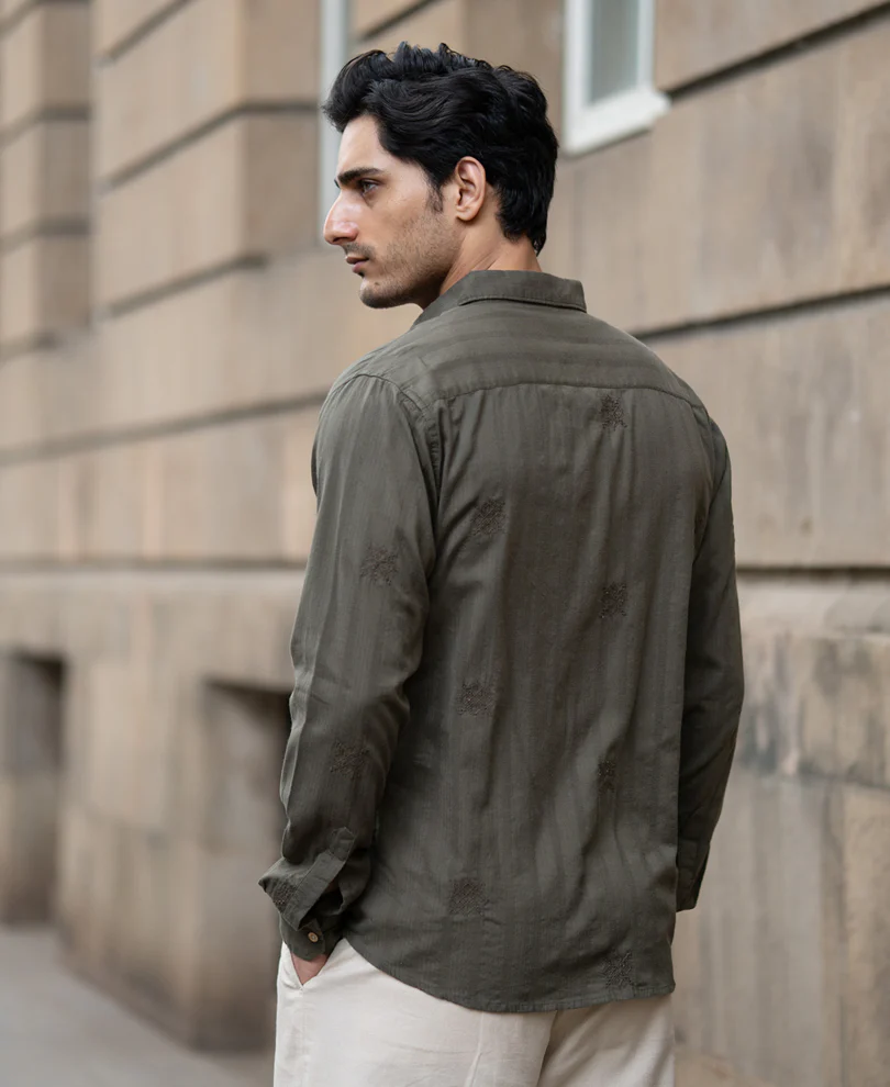 Olive Structure Embroidered Shirt - Image 6