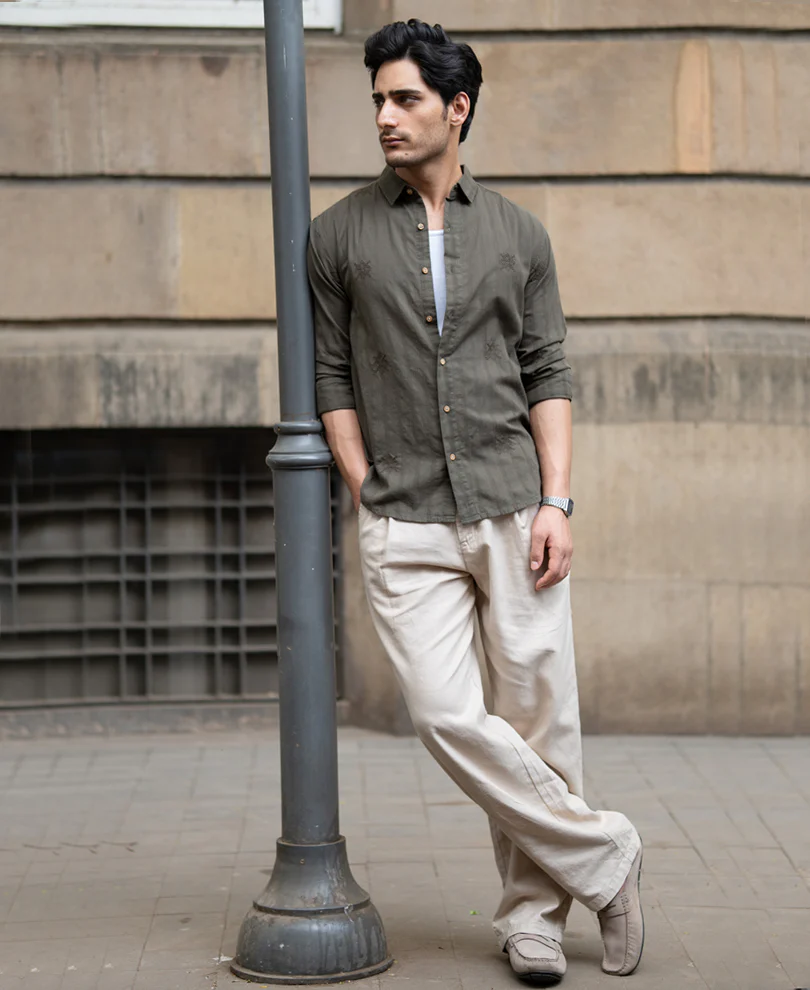 Olive Structure Embroidered Shirt - Image 7