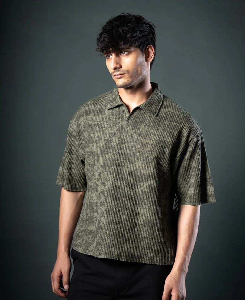Olive Structure Print Boxy T-Shirt - Image 2