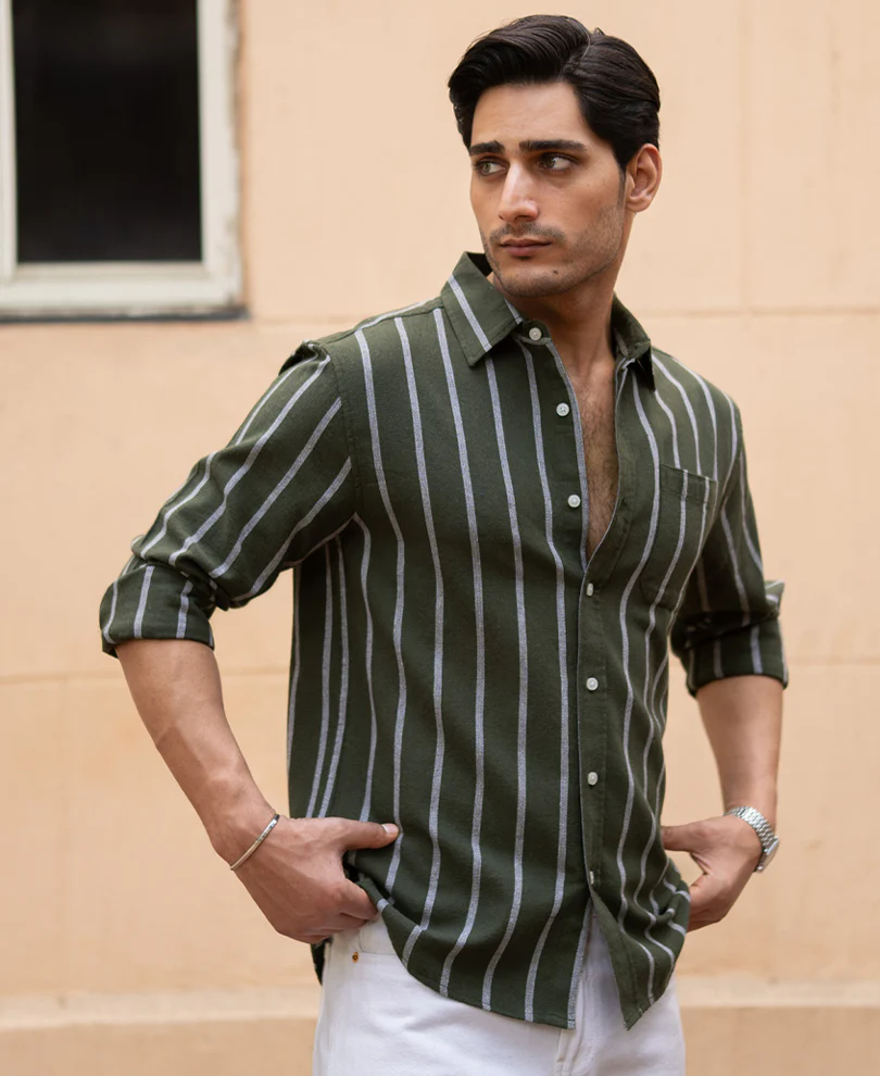 Olive Structure Stripe Shirt - Image 2