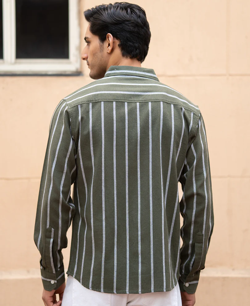 Olive Structure Stripe Shirt - Image 4