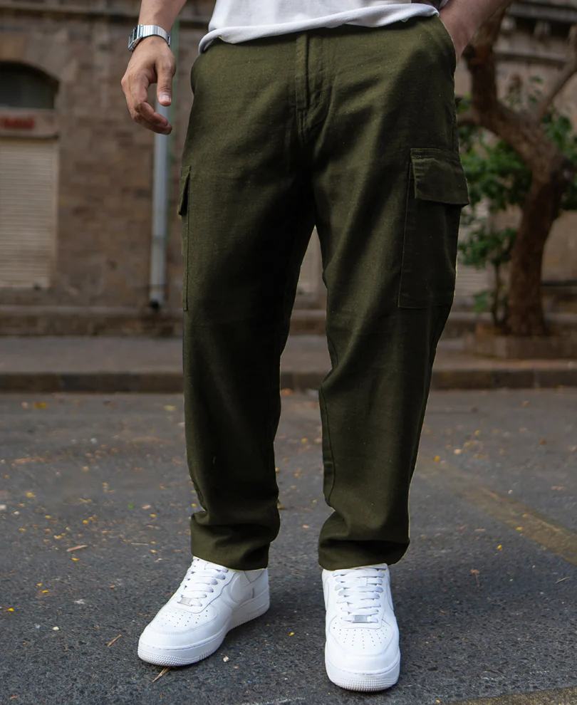 Olive Structured Cotton Trouser - Image 2