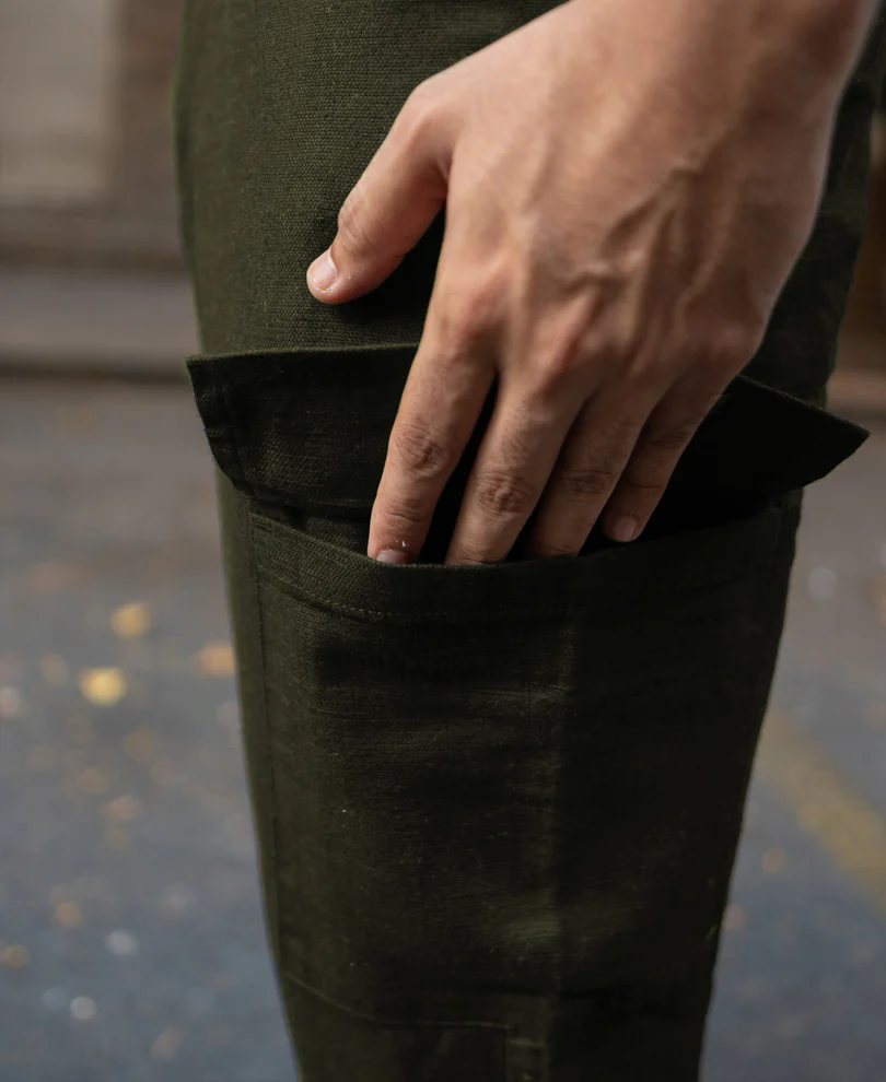 Olive Structured Cotton Trouser - Image 3