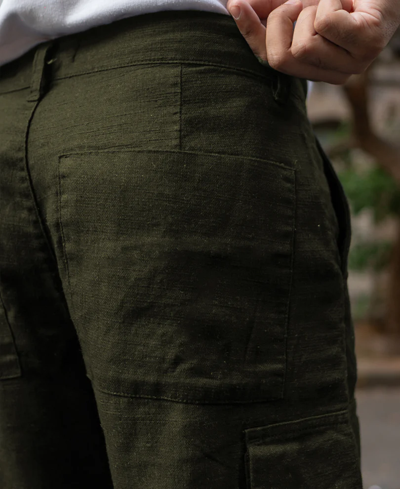 Olive Structured Cotton Trouser - Image 4