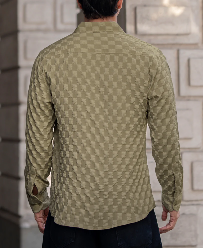 Olive Structured Full Sleeves Regular Fit Shirt - Image 4