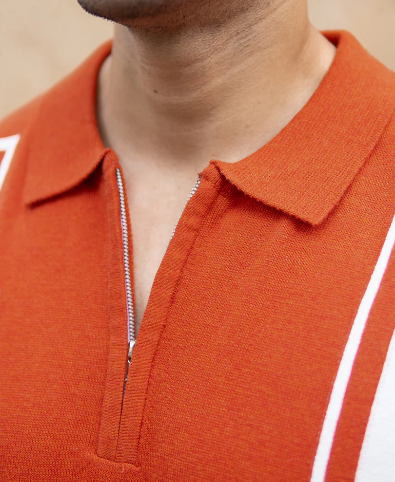 Orange Colour Blocked Polo T-Shirt - Image 4