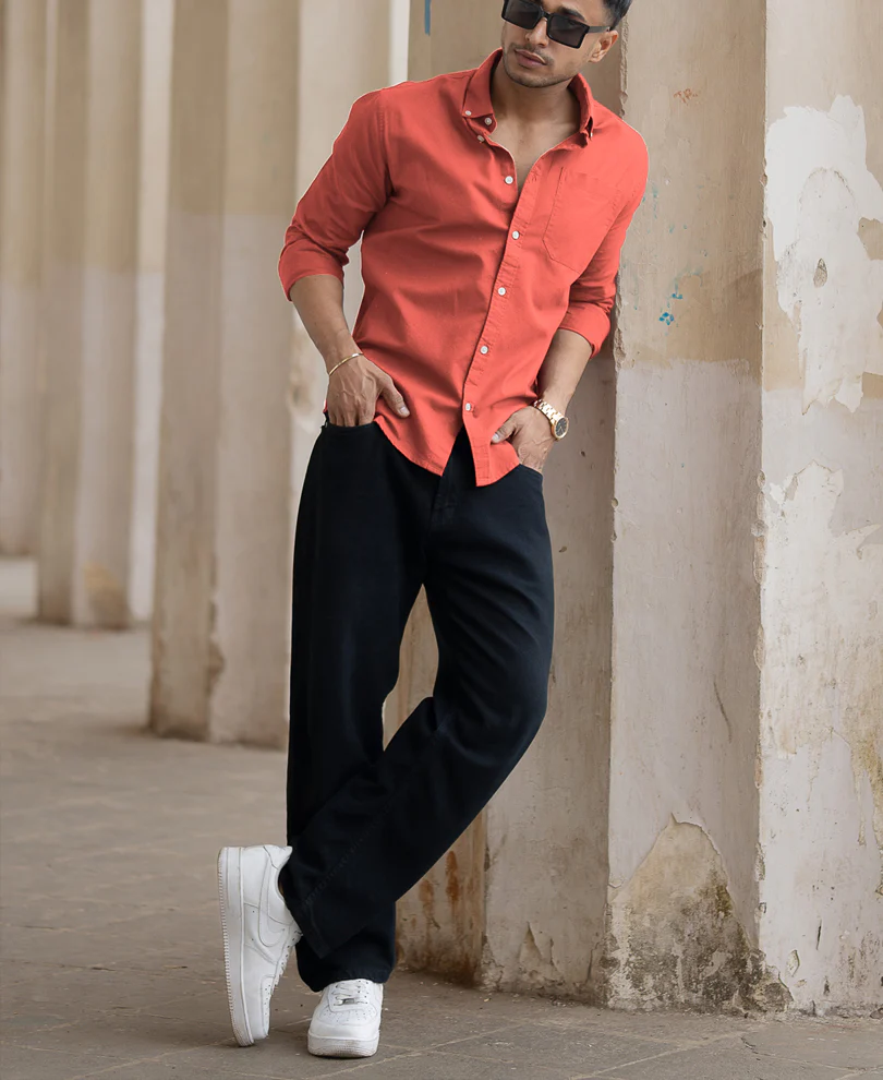 Orange Rust Cotton Oxford Shirt - Image 6