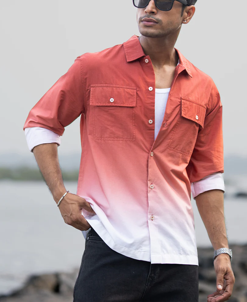 Orange Rust Ombre Pocket Shirt - Image 2