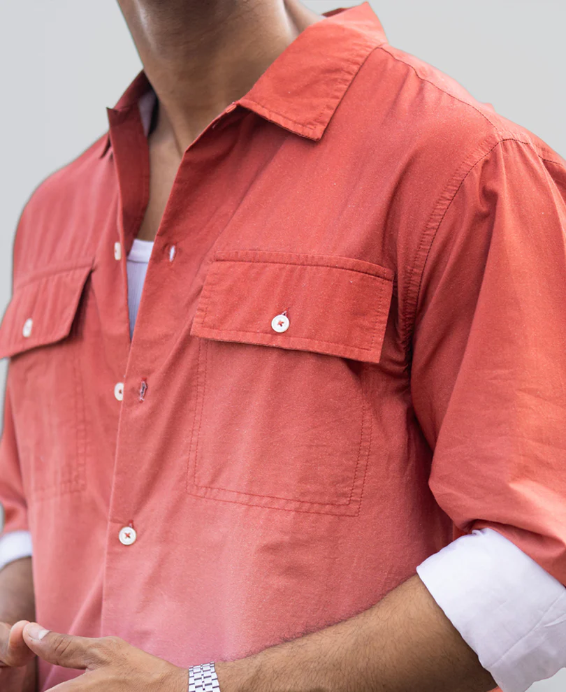 Orange Rust Ombre Pocket Shirt - Image 5