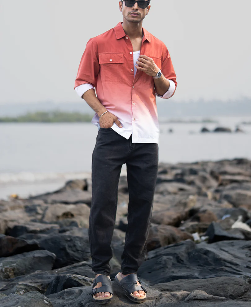 Orange Rust Ombre Pocket Shirt - Image 7