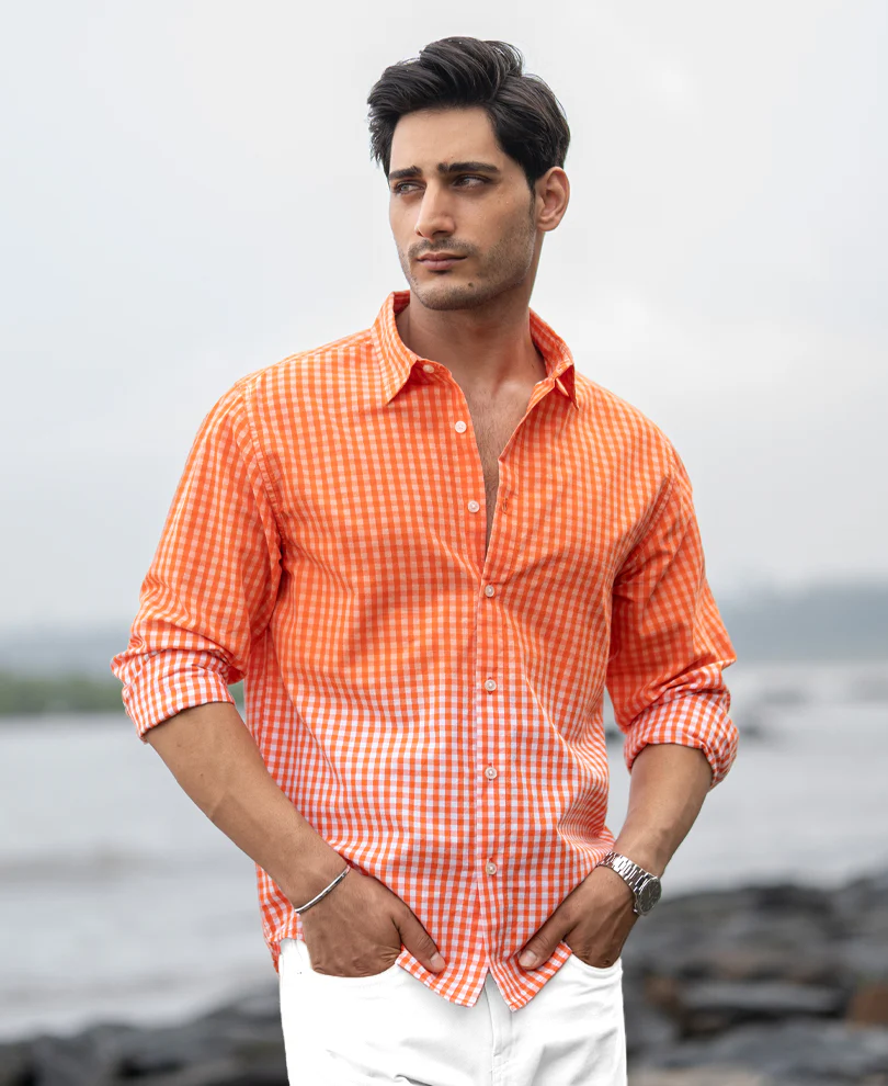 Orange Spray Checks Shirt - Image 2