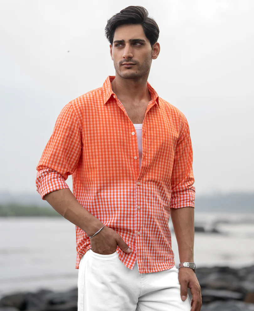 Orange Spray Checks Shirt - Image 3