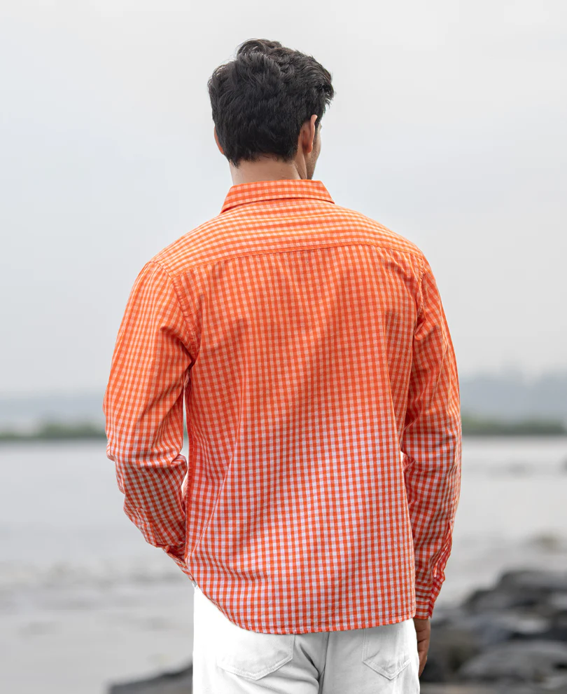 Orange Spray Checks Shirt - Image 6