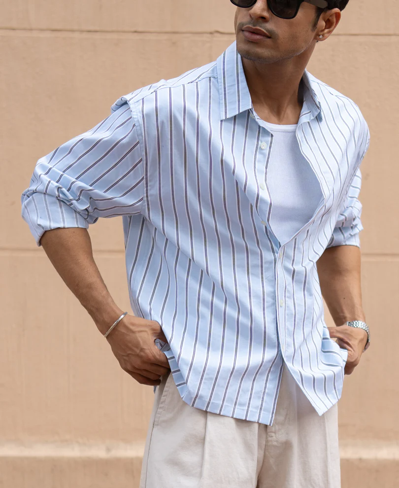 Pale Blue Lightweight Stripe Shirt - Image 2