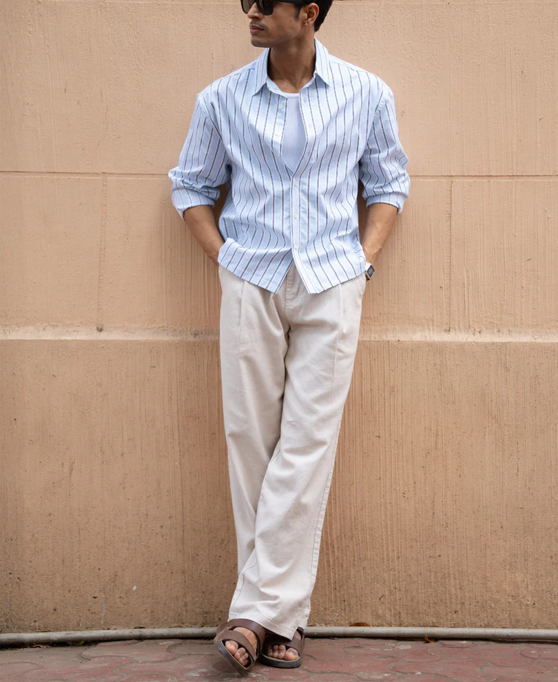 Pale Blue Lightweight Stripe Shirt - Image 4