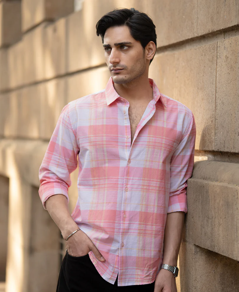 Peach Lightweight Summer Checks Shirt - Image 2