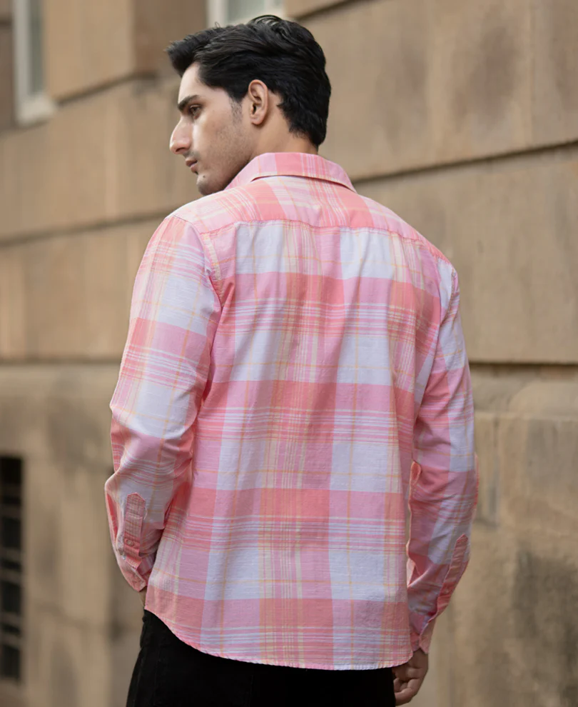 Peach Lightweight Summer Checks Shirt - Image 5