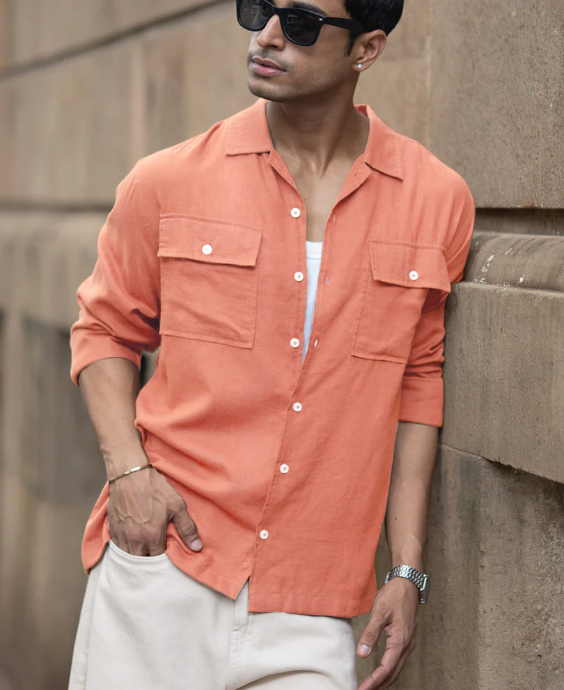 Peach Linen Double Pocket Shirt - Image 2