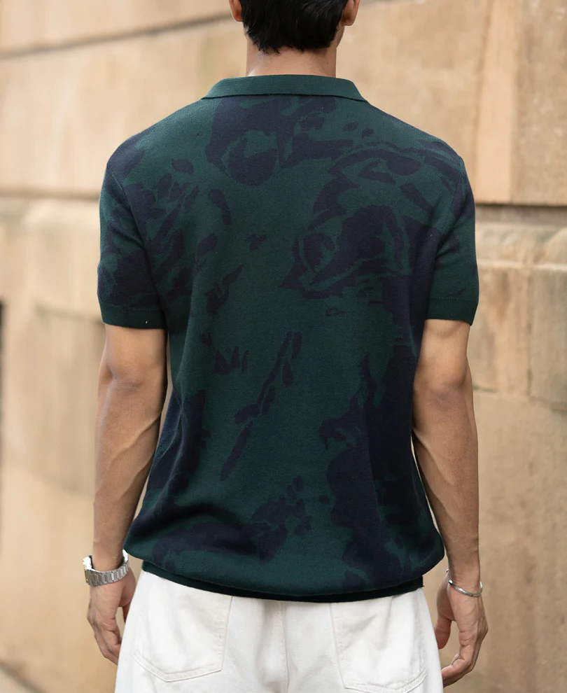 Pine Abstract Knit Polo T-Shirt - Image 11