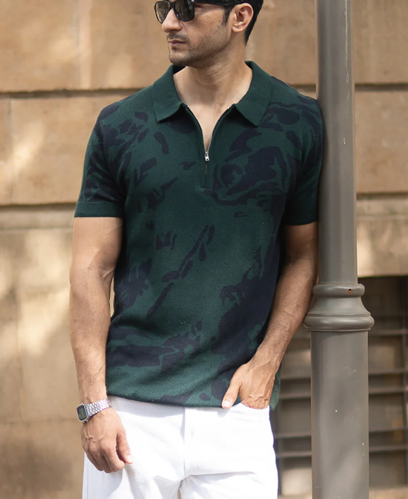 Pine Abstract Knit Polo T-Shirt - Image 2