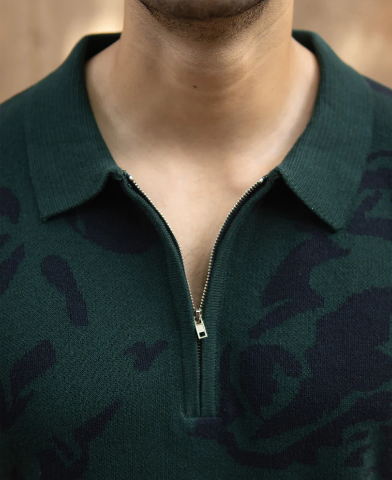 Pine Abstract Knit Polo T-Shirt - Image 3