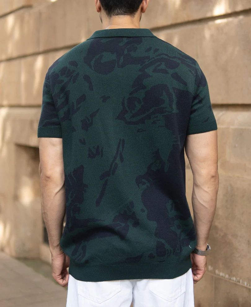 Pine Abstract Knit Polo T-Shirt - Image 5