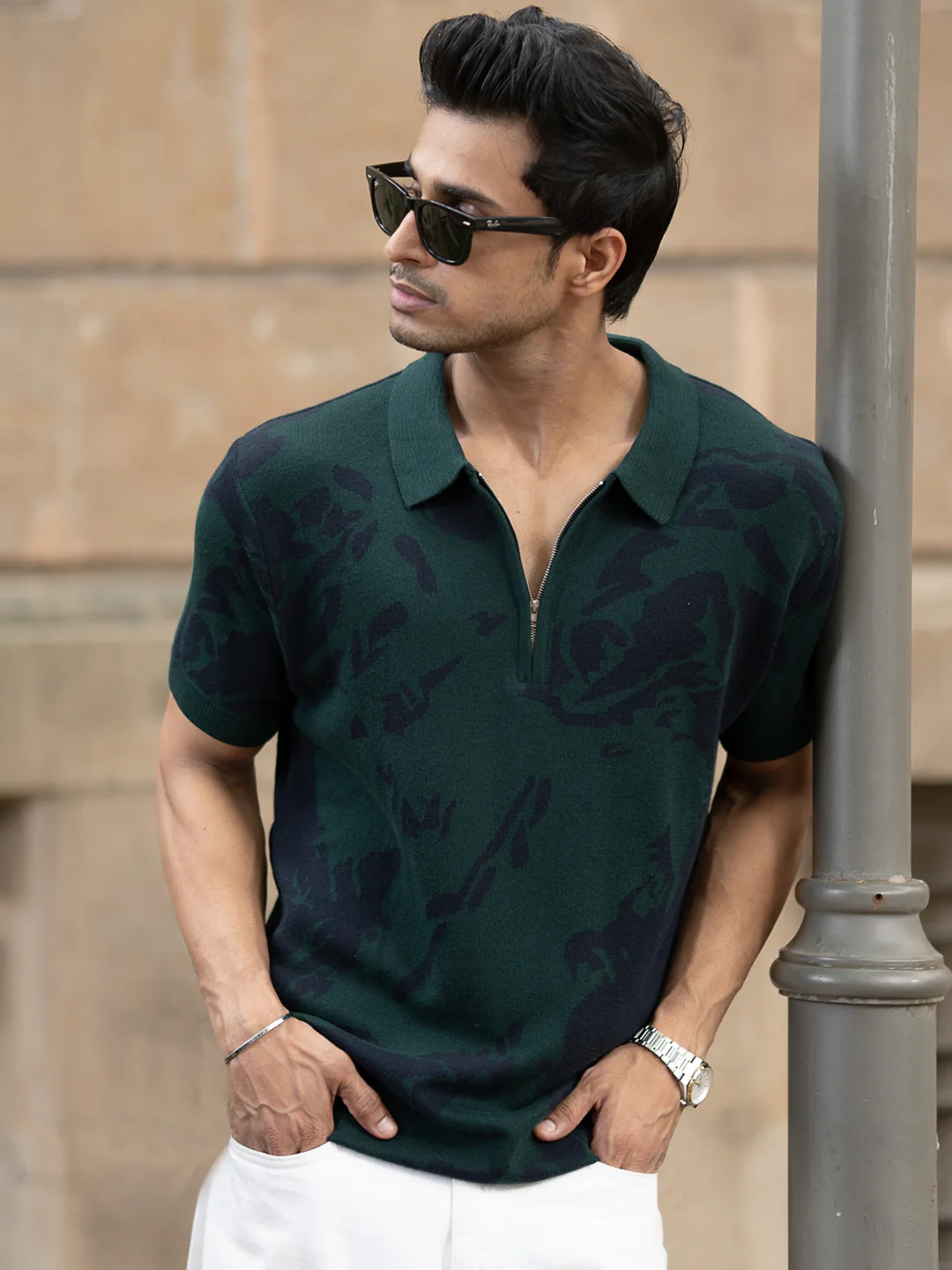 Pine Abstract Knit Polo T-Shirt - Image 7