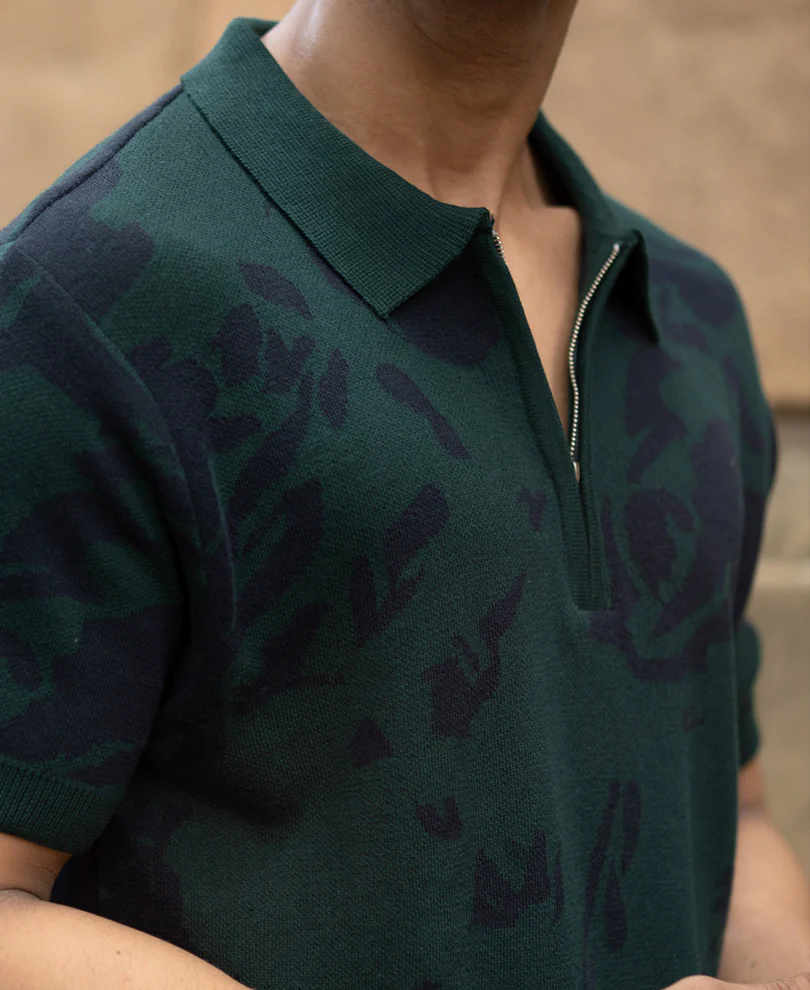Pine Abstract Knit Polo T-Shirt - Image 9