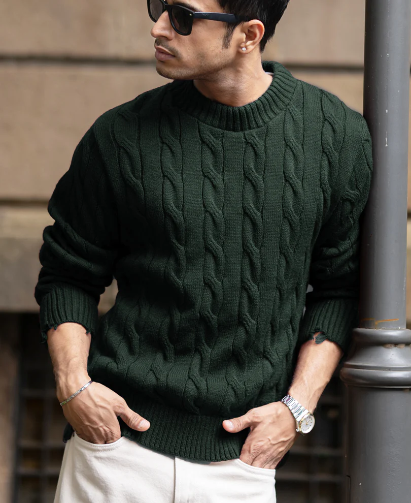 Pine Distressed Cable Knit Sweater - Image 2