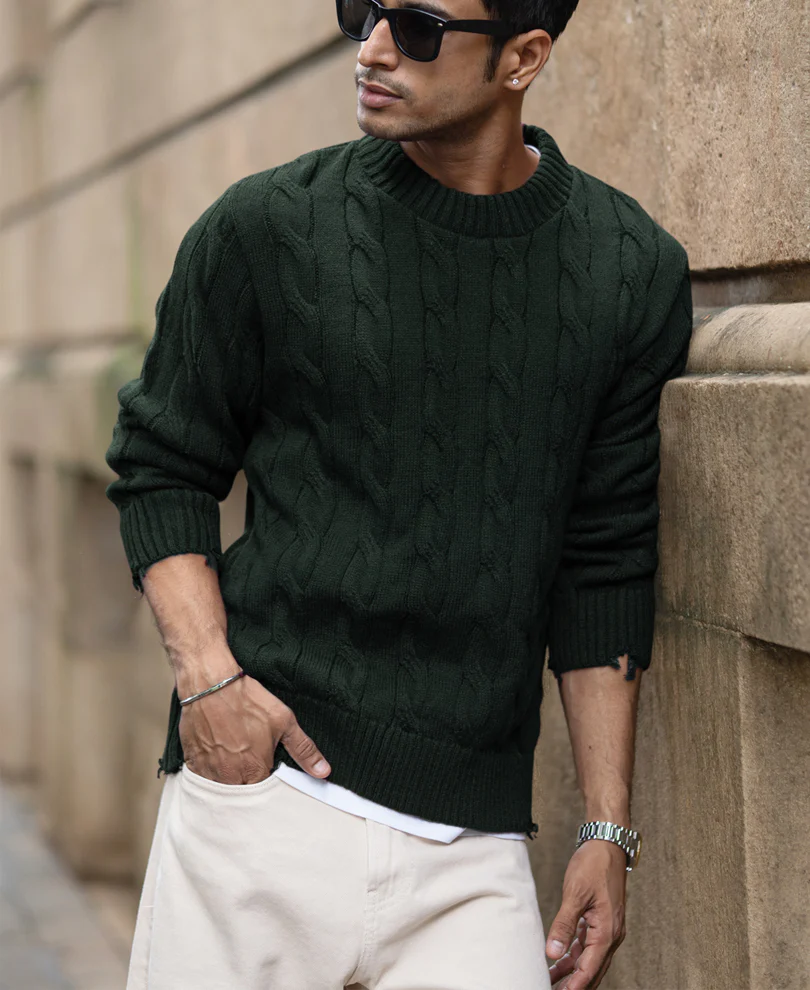 Pine Distressed Cable Knit Sweater - Image 3