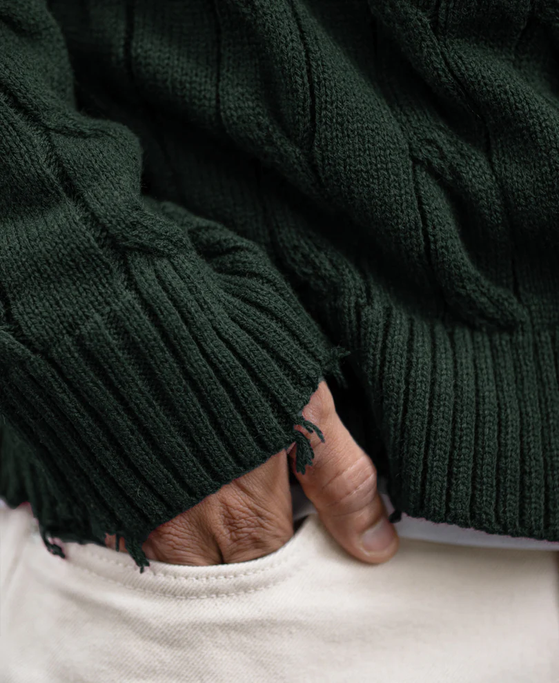 Pine Distressed Cable Knit Sweater - Image 4