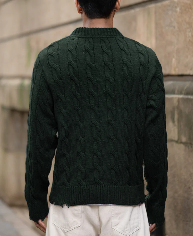 Pine Distressed Cable Knit Sweater - Image 6