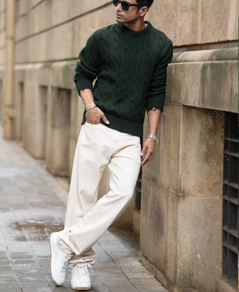 Pine Distressed Cable Knit Sweater - Image 7