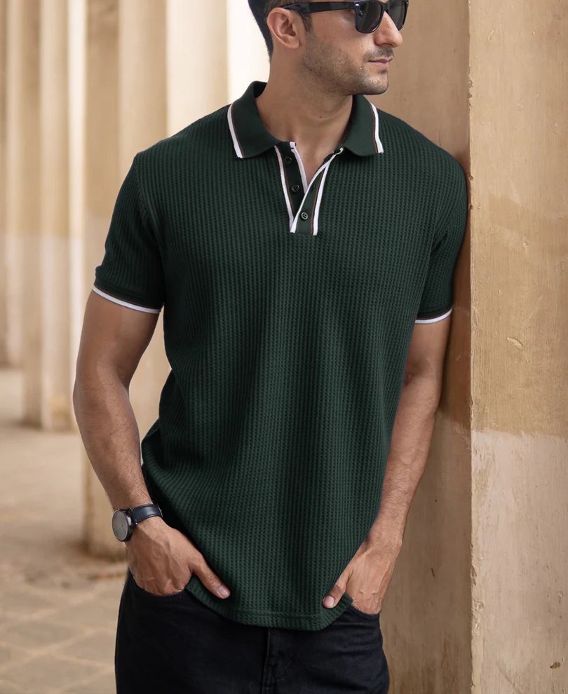 Pine Green Structured Polo T-Shirt - Image 3