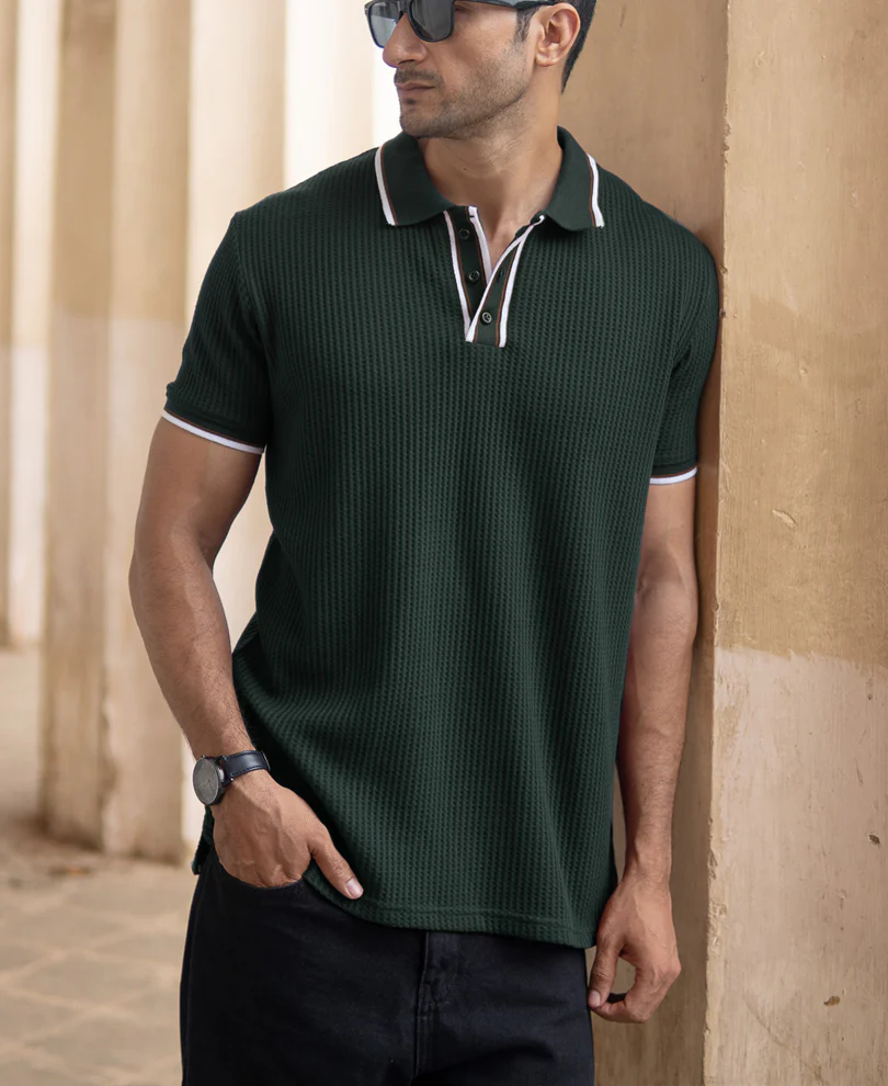 Pine Green Structured Polo T-Shirt - Image 4