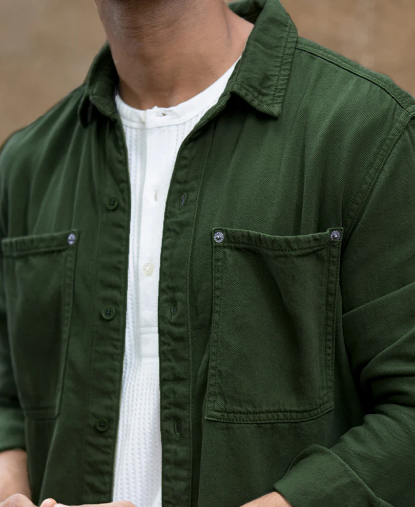 Pine Green Textured Cotton Overshirt - Image 5