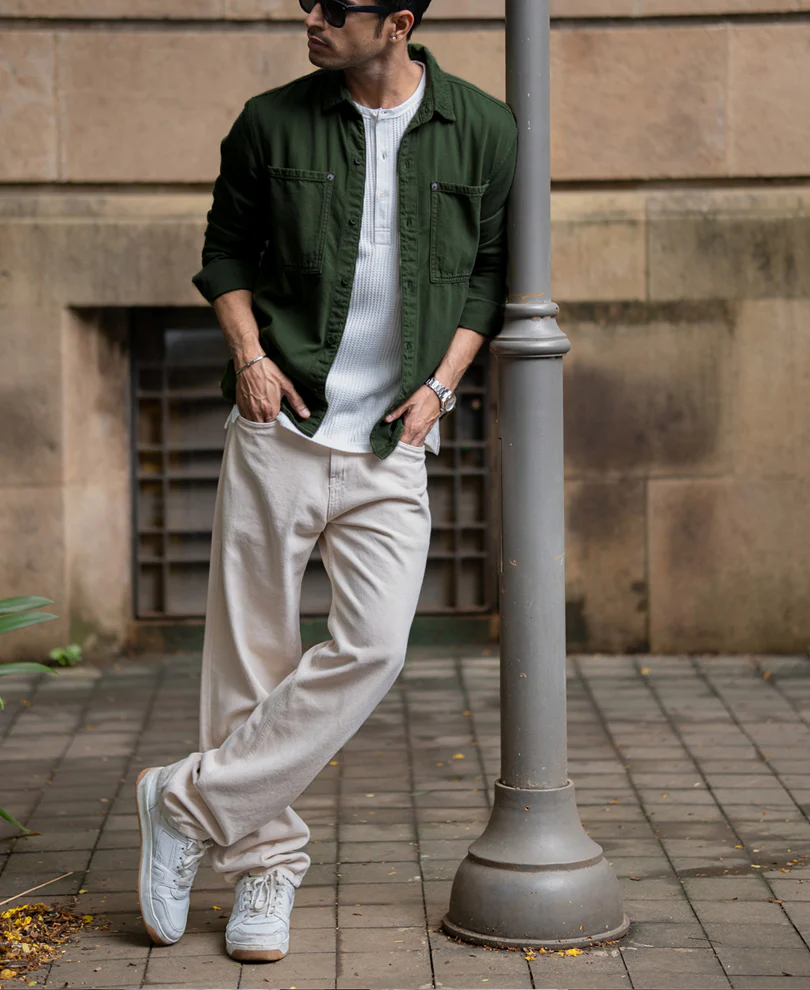 Pine Green Textured Cotton Overshirt - Image 7