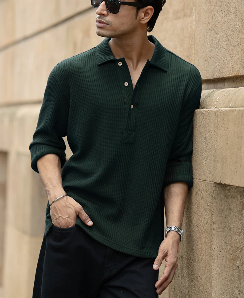 Pine Structured Knit Polo Shirt - Image 3
