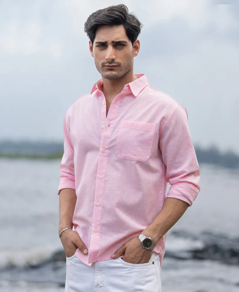 Pink Light Weight Cotton Stripe Shirt - Image 2