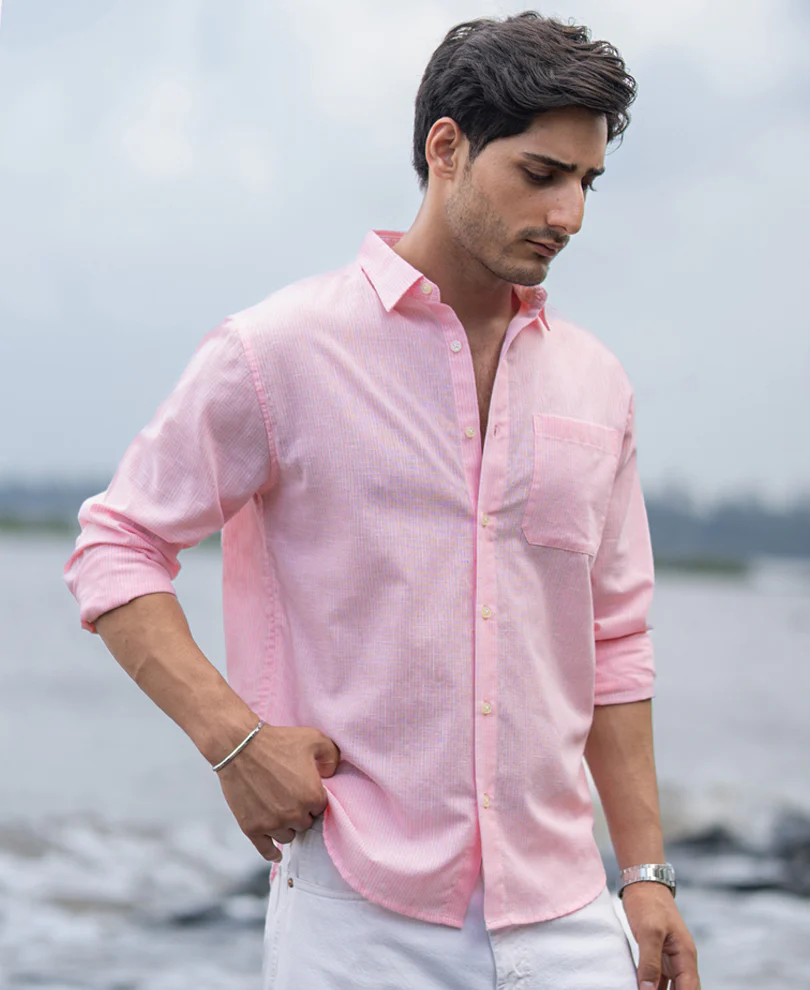 Pink Light Weight Cotton Stripe Shirt - Image 3