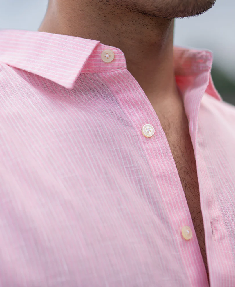 Pink Light Weight Cotton Stripe Shirt - Image 5