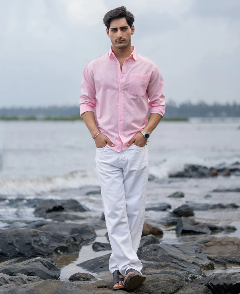Pink Light Weight Cotton Stripe Shirt - Image 7