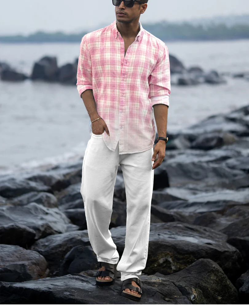 Pink Light Weight Ombre Checks Shirt - Image 5