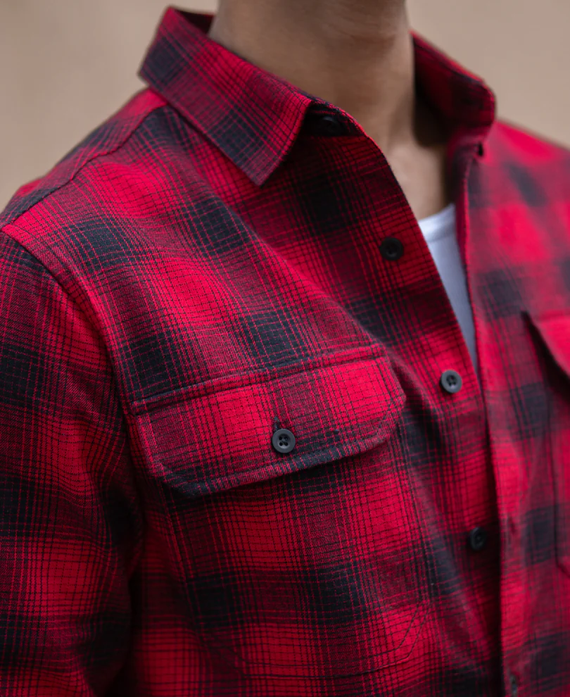 Red Double Pocket Checks Shirt - Image 4