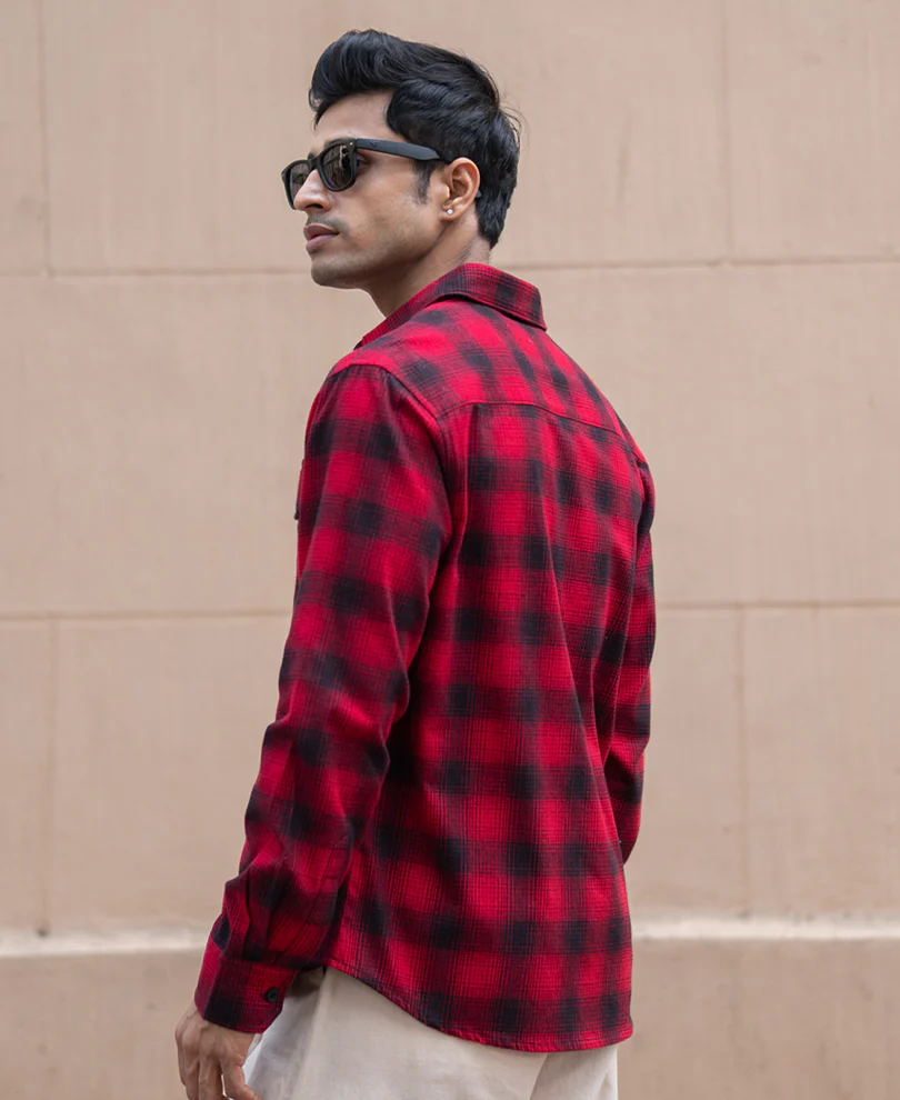 Red Double Pocket Checks Shirt - Image 5