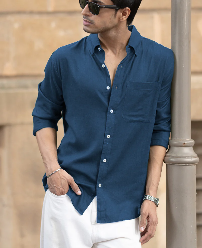 Loyal Blue Linen Blend Shirt - Image 3