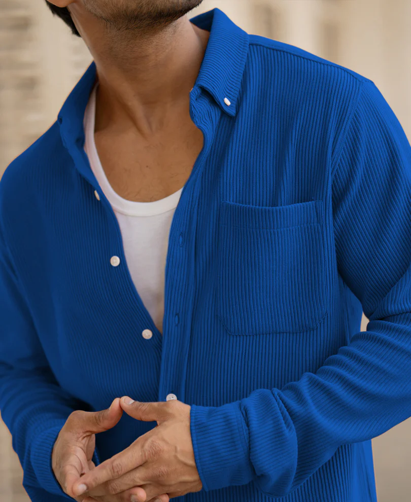 Royal Blue Structured Knit Shirt - Image 2