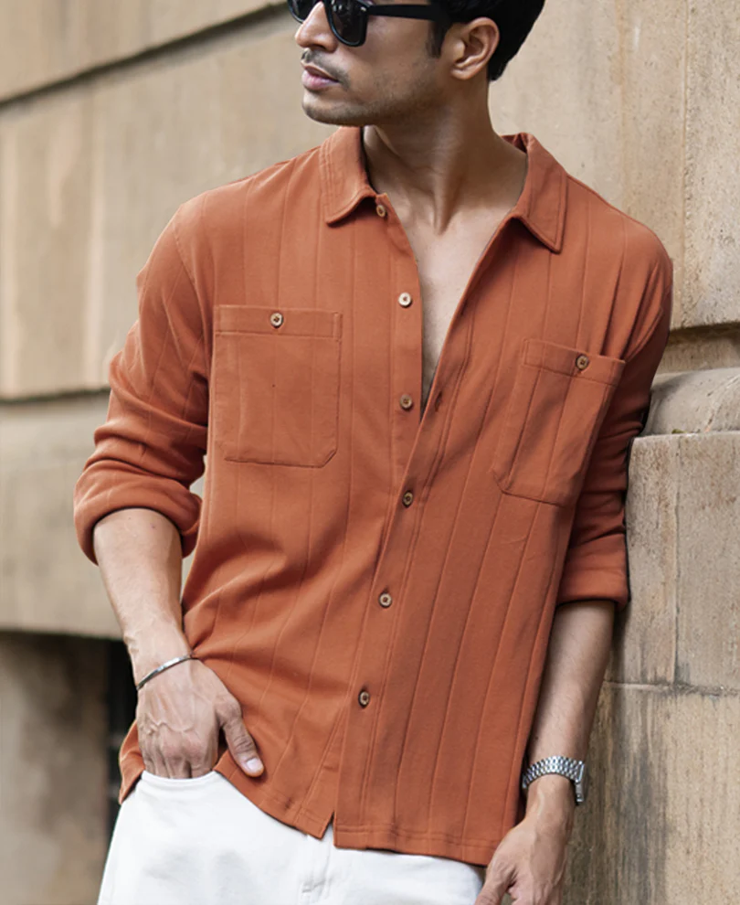 Russet Brown Structure Knit Shirt - Image 3